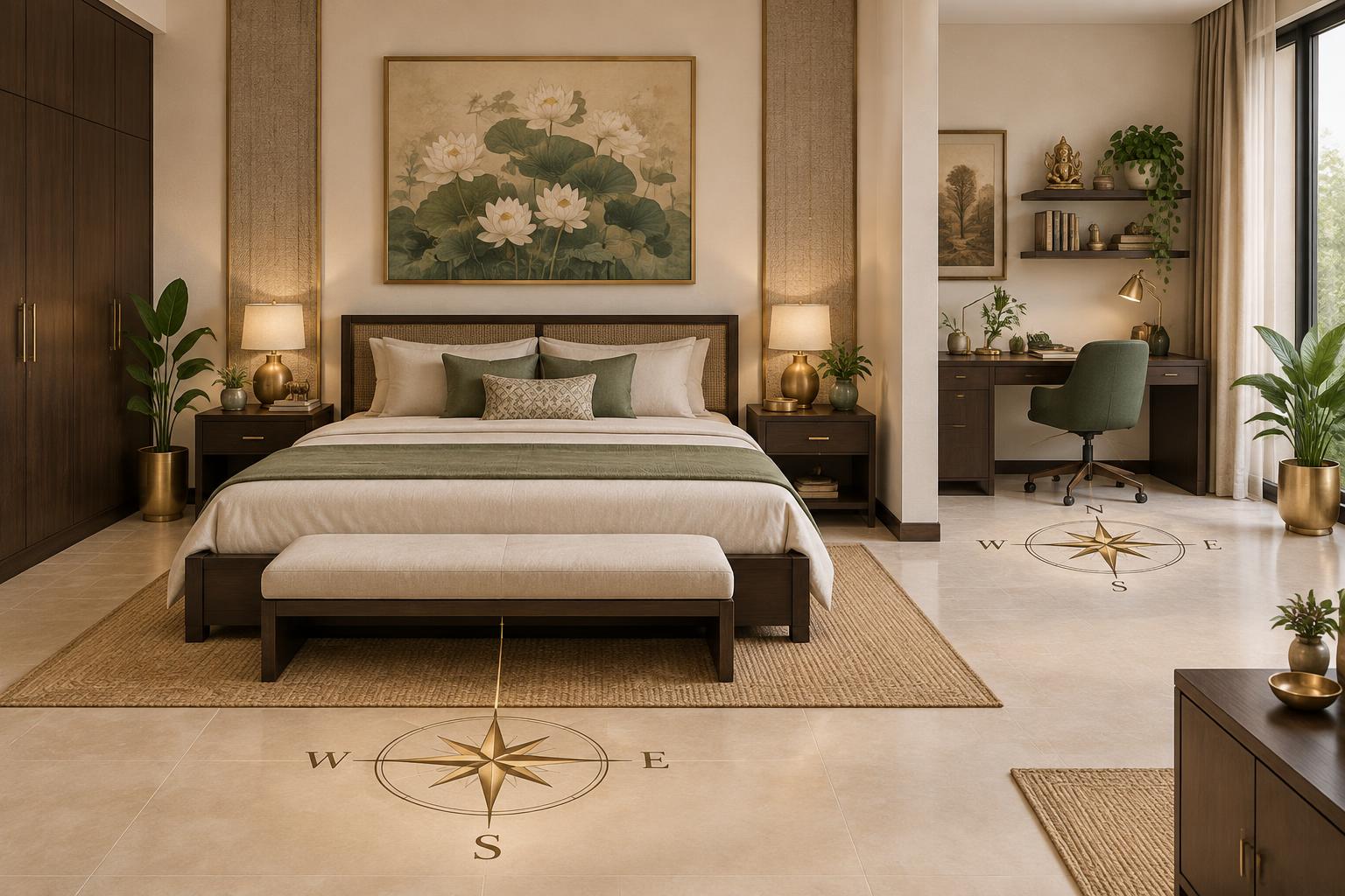 Indian bedroom and workspace illustrating directional Feng Shui guidance